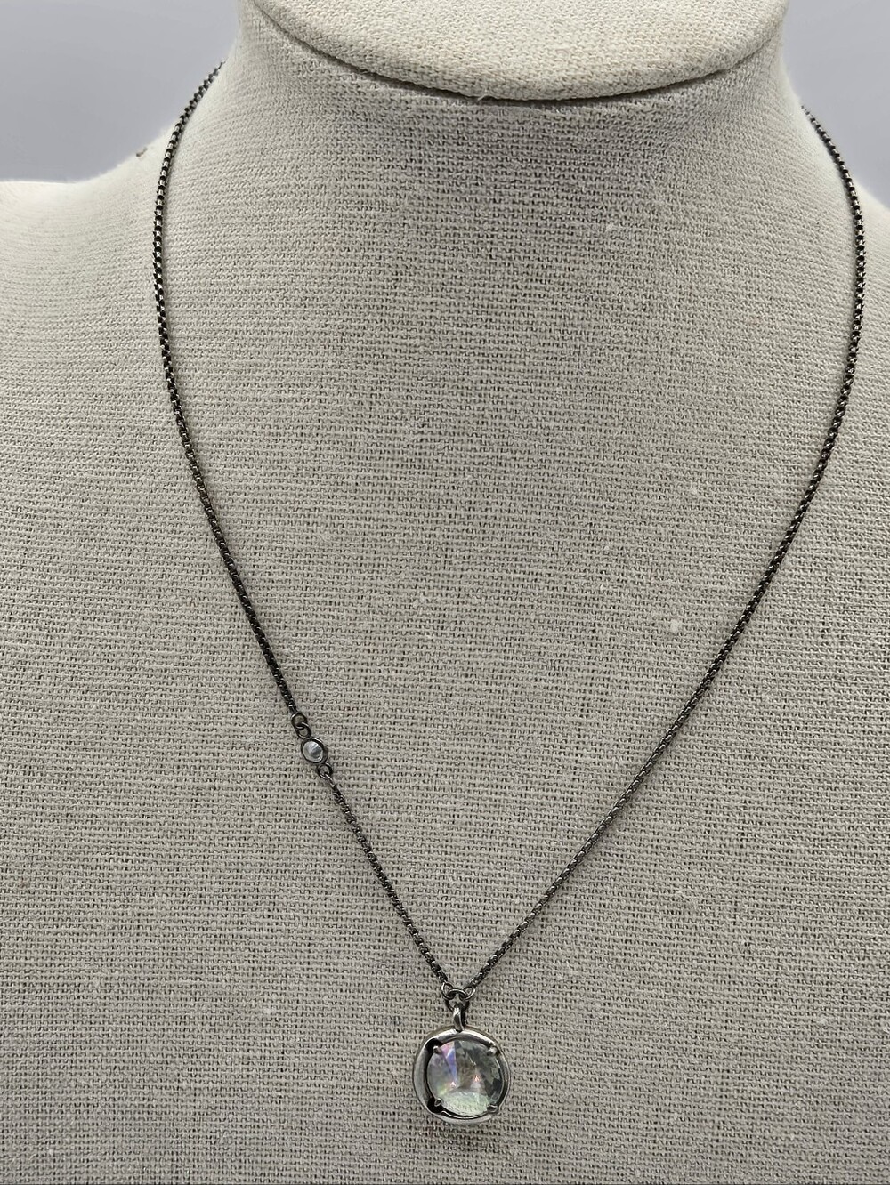 Kendra Scott Single Round Crystal Slider Necklace Aged Pewter Finish 30"